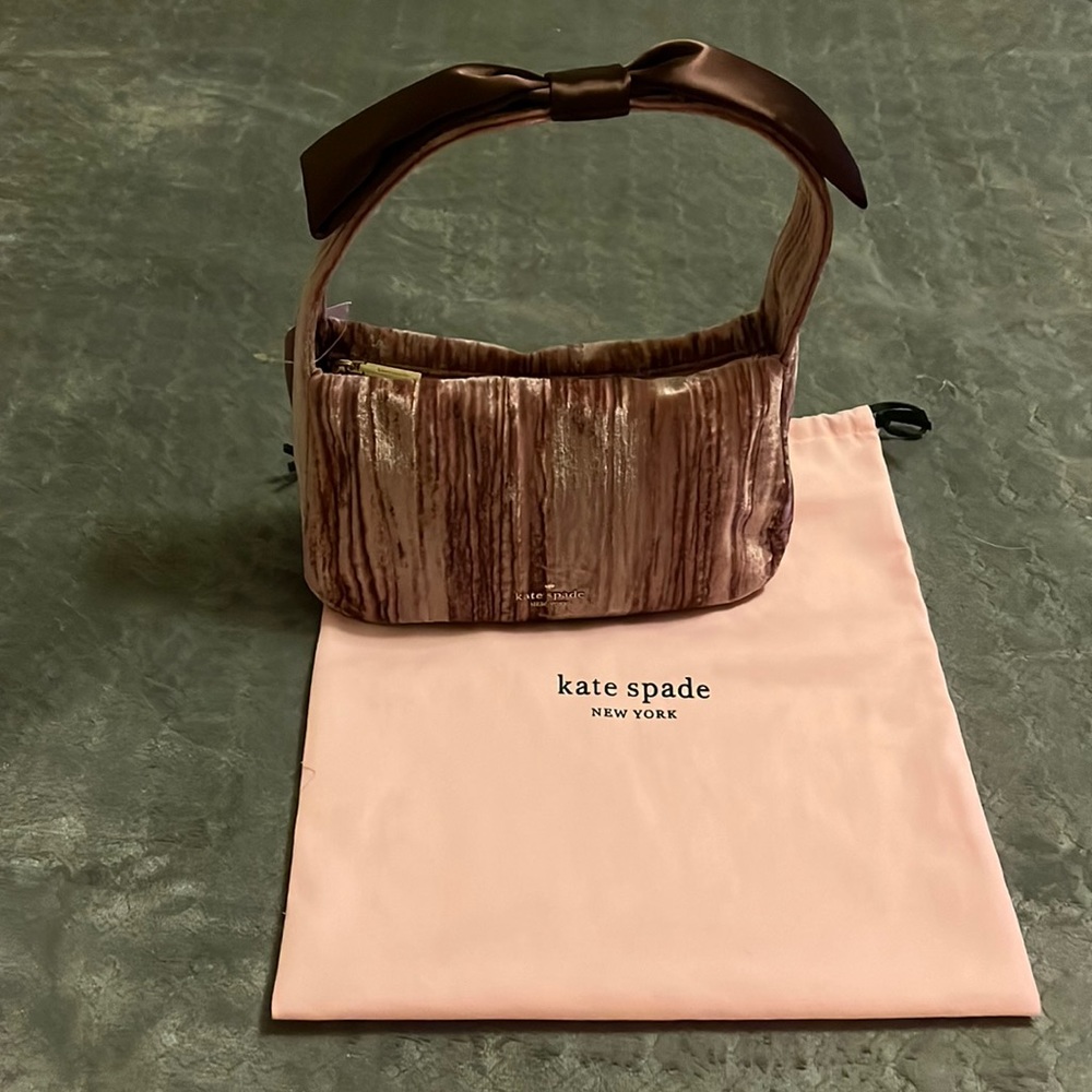 NWT Kate Spade Baguette in Pomegranate Crushed Velvet with Bow